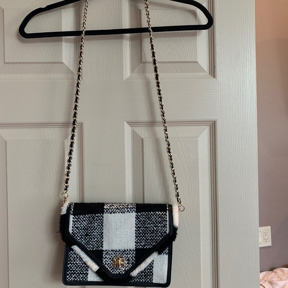 BackTory Burch Black/Cream Fabric/Leather Shoulder/Crossbody Handbag - Picture 1 of 11